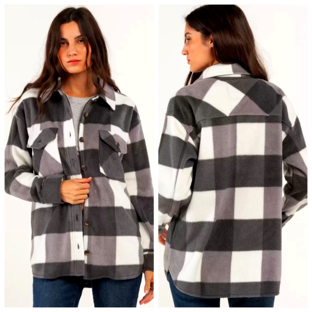 ❄️RSQ☃️ BUFFALO PLAID FLEECE SHACKET BUTTON DOWN JACKET XL